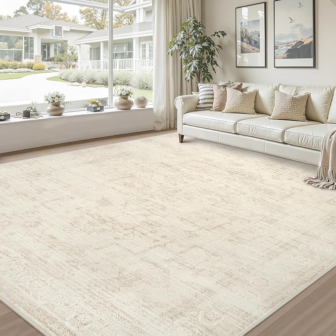 8x10 Area Rugs for Living Room: Vintage Boho Neutral Washable Rug Indoor Soft - Image 9