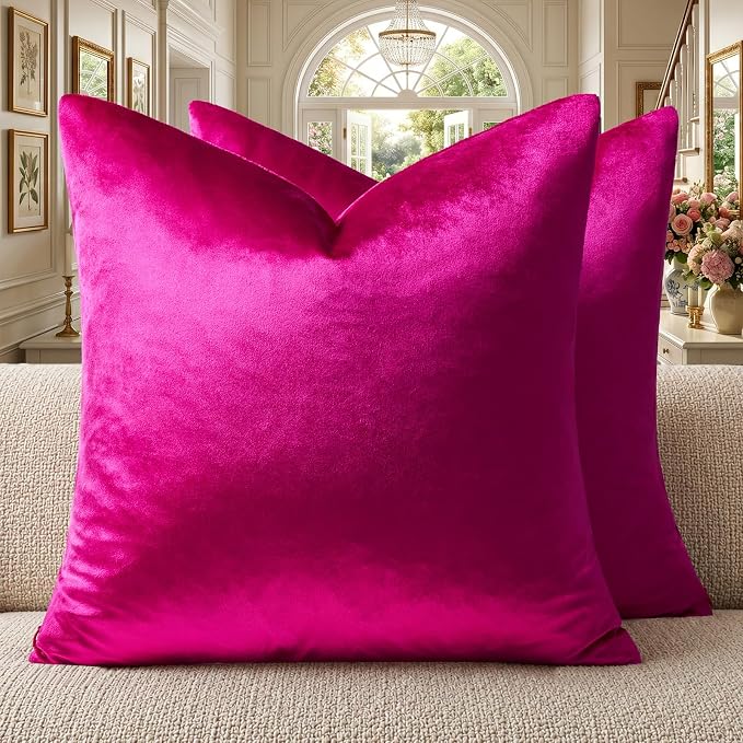 GIGIZAZA Hot Pink Velvet Pillow Covers 24x24 Decorative Pillows Pack of 2 | by GIGIZAZAFocusingonhomedecoration