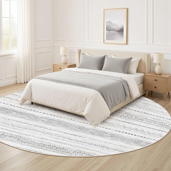 Nakagishi Round Rug Boho Area Rugs: 8x8 Washable Large Circle Neutral Soft - Image 7