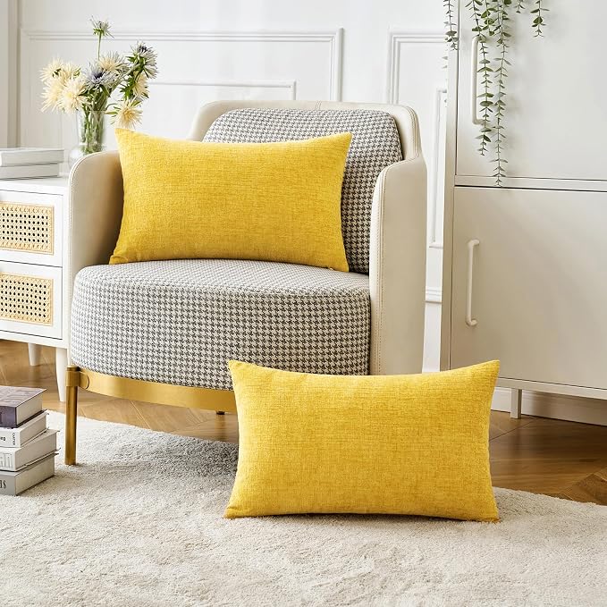 MIULEE Pack of 2 Couch Throw Pillow Covers 12x20 Inch Soft Yellow Chenille - Image 5