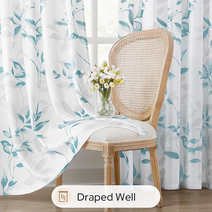 HOMEIDEAS Non-See-Through Teal and White Privacy Sheer Curtains 52 X 84 Inch - Image 4