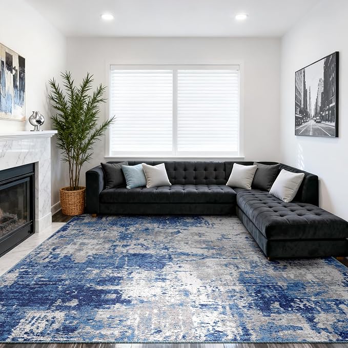 Washable Area Rugs 10'x14' Non-Slip Modern Abstract Soft by RELEANY