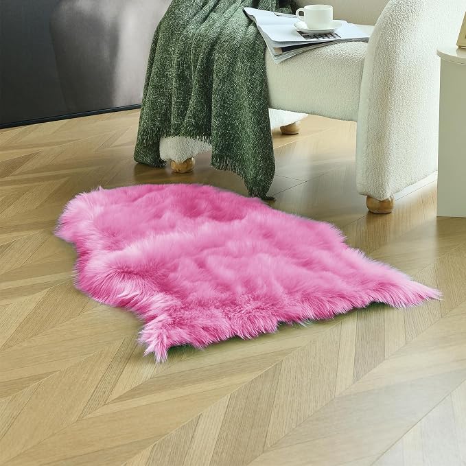 duduta Hot Pink Faux Sheepskin Throw Rug 2x3 ft, Fluffy Shag Rug - Image 6