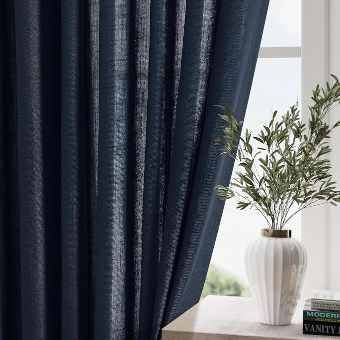 Nanspring Navy Blue Linen Curtains - Image 2