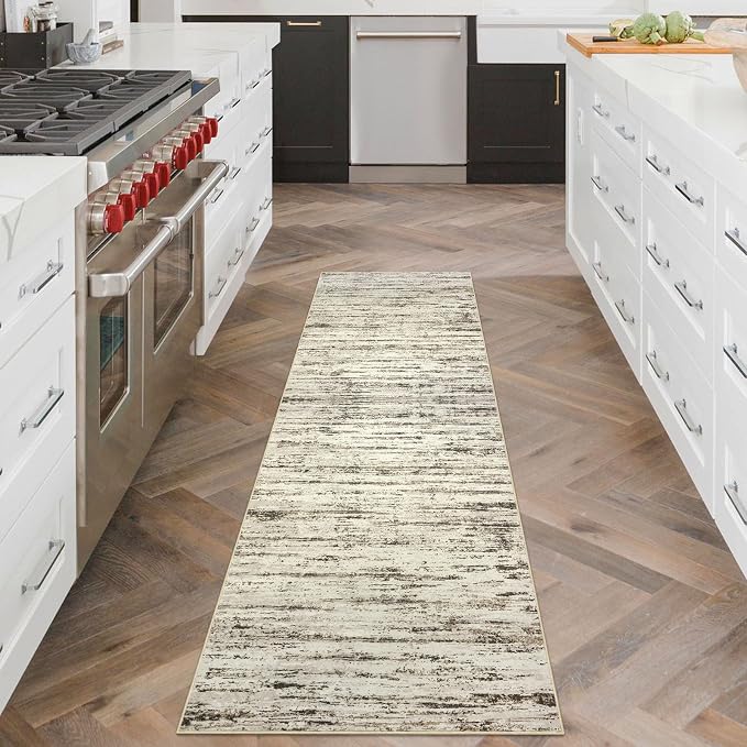 Lansny Modern Abstract Runner Rug, 2x6 Feet, Faux Wool, Machine Washable - Image 2