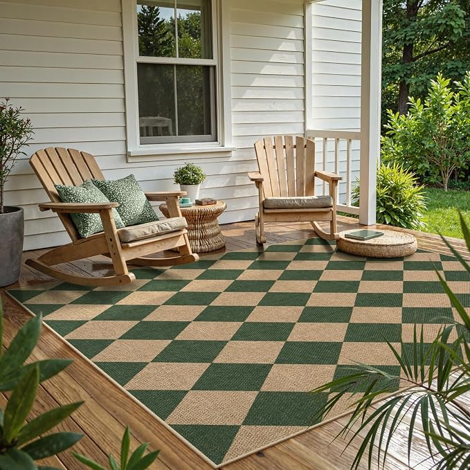 Lahome Colette Checkered Outdoor Rug 5x7, Washable Rug - Image 7