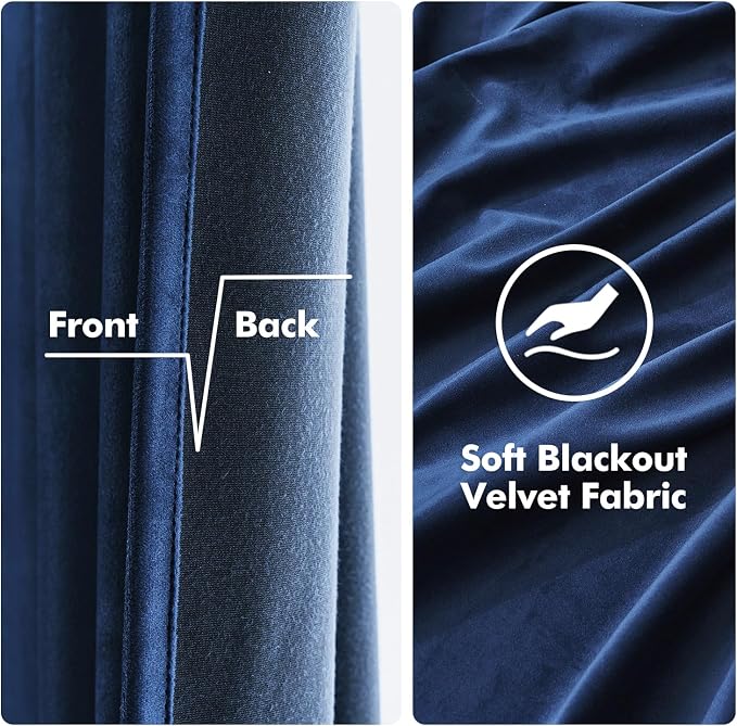 MIULEE 2 Panels Blackout Velvet Curtains Solid Soft Grommet Royal Blue Curtains - Image 3