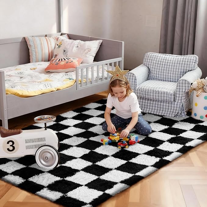 Ophanie Checkered Black & White Rug - Image 2