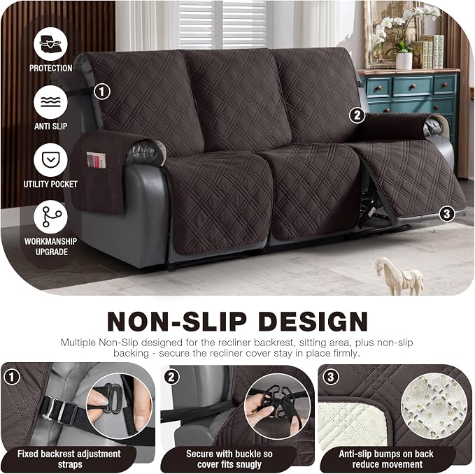 TAOCOCO 100% Waterproof Recliner Sofa Covers 3 Seater, Split Couch Covers - Image 4