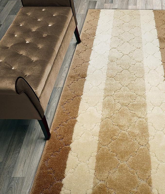 Custom Length Hallway Runner Rug, Slip Resistant, Trellis Beige, 26 Inch X 17 by ORFAHOME