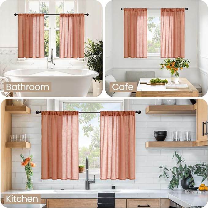 BGment Rust Terracotta Linen Kitchen Window Curtains 40 Inch Length, Short - Image 2