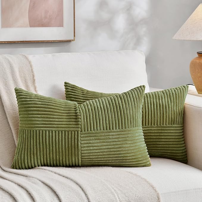 Fancy Homi 2 Packs Moss Green Lumbar Decorative Throw Pillow Covers 14x22 Inch by Fancy+Homi
