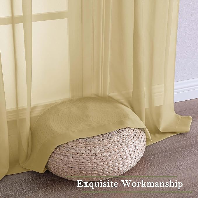 Lecloud Gold Sheer Curtains 120 Inches Long 2 Panels Set, Rod Pockets Light - Image 4