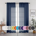 OWENIE Navy Blue Sheer Curtains 90 Inches Long, Solid Light Filtering Sheer by OWENIE