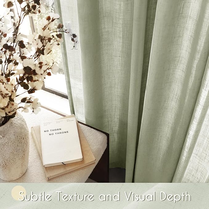 Linen Blend Sage Green Curtains 102 inch Length 2 Panels - Image 4