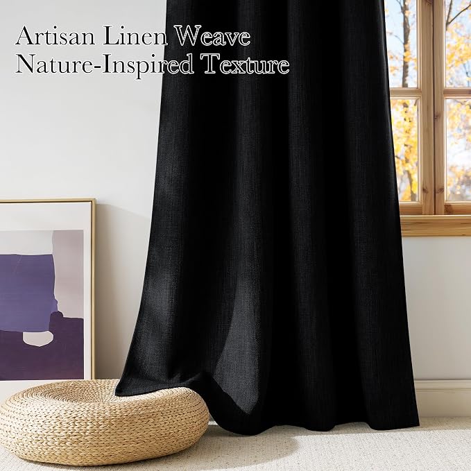 NICETOWN Short Faux Linen Black Blackout Curtains 63 inches Long - Image 3