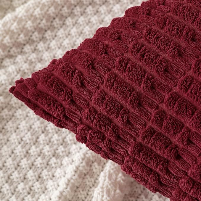 MIULEE Pack of 2 Burgundy Corduroy Decorative Pillow Covers 18x18 Inch Soft - Image 4