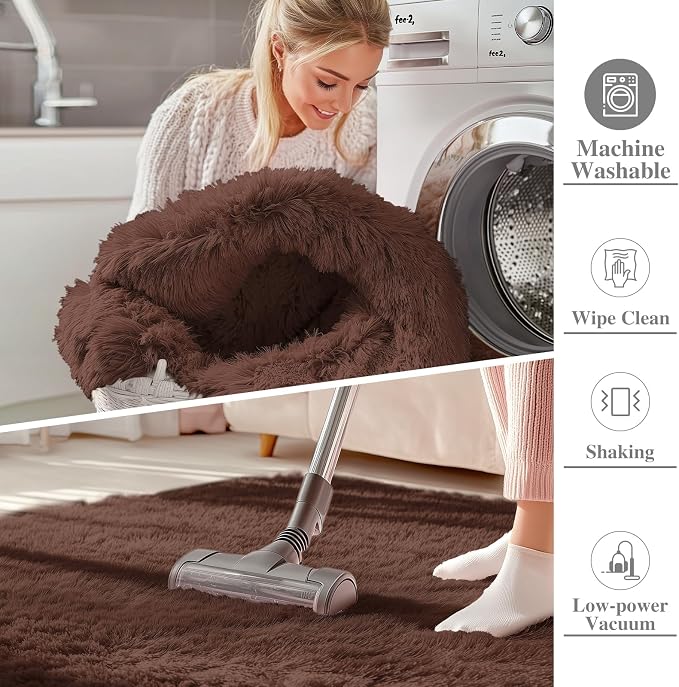 OLANLY 3x3 Machine Washable Small Bedside Rug, Soft Fluffy Shaggy Entryway - Image 2