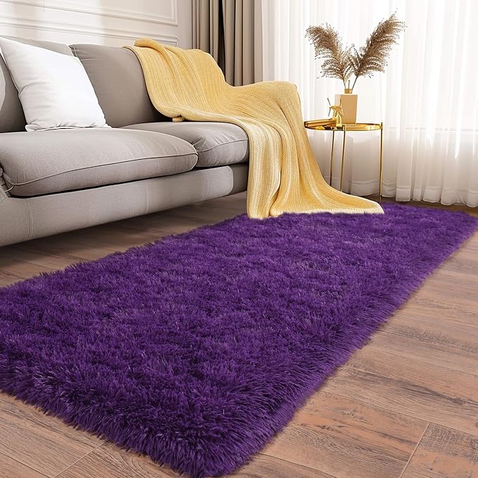 Soft Runner Rugs for Bedroom Hallways, 2x6 Purple Fluffy Shag Throw Area Rug - Image 2