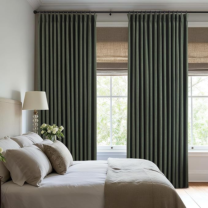 Pinch Pleated Linen Curtains 100% Blackout 108 Inches Long - Image 4