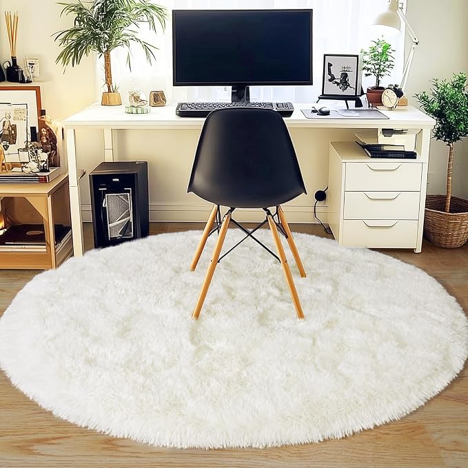 6‘x6’ Cream Round Rugs for Girls Bedroom, Ultra Soft Fluffy Circle Rug for Kids - Image 8