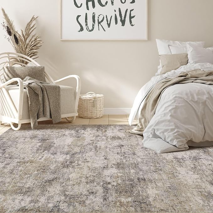 Nakagishi 5x7 Area Rugs Living Room: Washable Abstract Large Neutral Soft Rug - Image 4