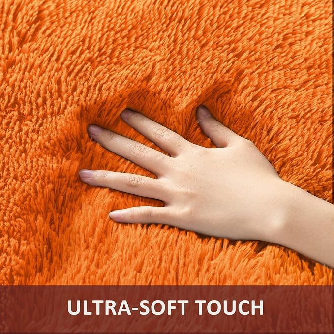 Ophanie Orange Rugs for Living Room Bedroom, 5x8 Fluffy Fuzzy Furry Carpet - Image 2