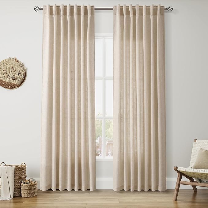 Nanspring Grey Flax Linen Curtains 84 Inch Length 2 Panels Set by Nanspring