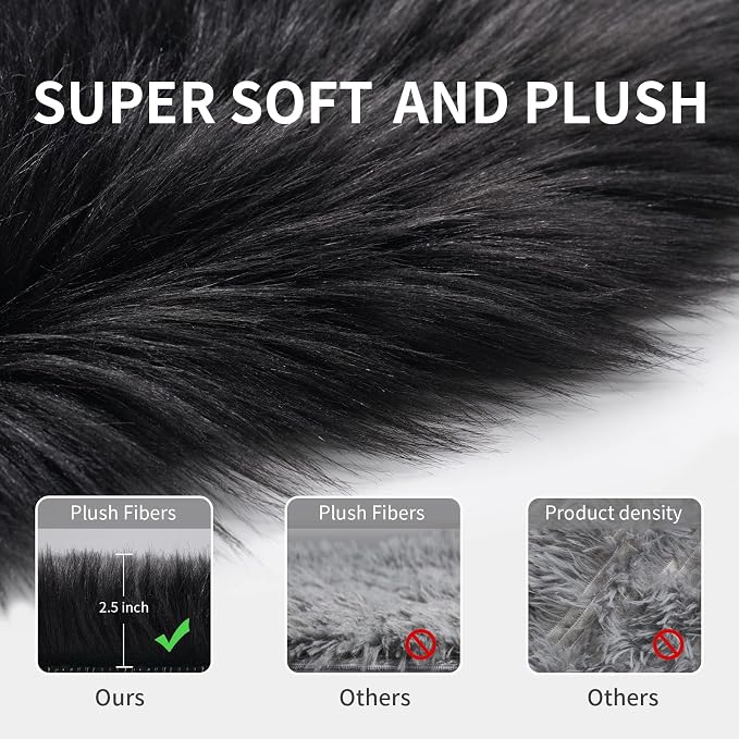 Black Faux Fur Rug for Bedroom 3'x5' Soft Shag Fuzzy Rugs for Living Room - Image 6