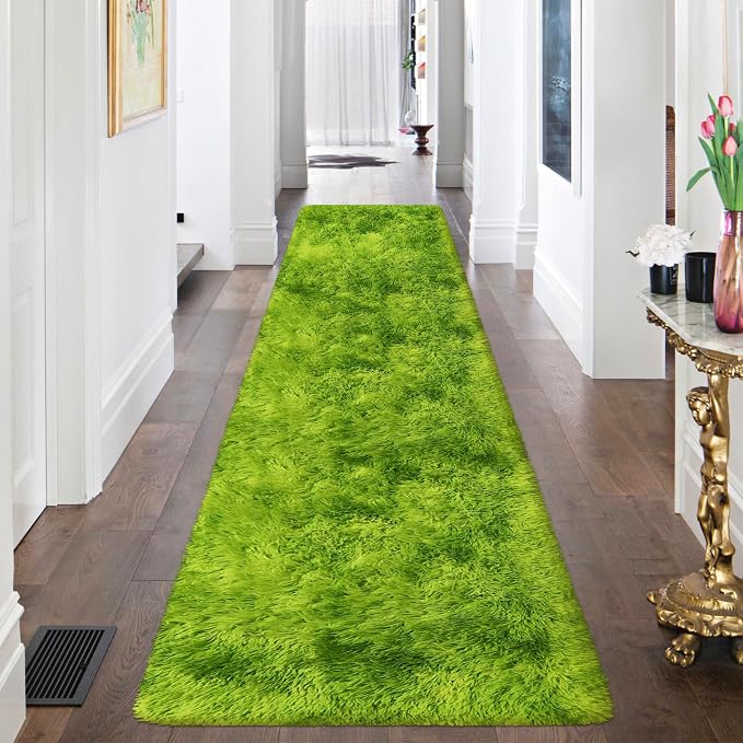 Tie-Dyed Runner Rug for Bedroom Green 2x8ft Fluffy Area Rug Bedside Runner Rug - Image 5