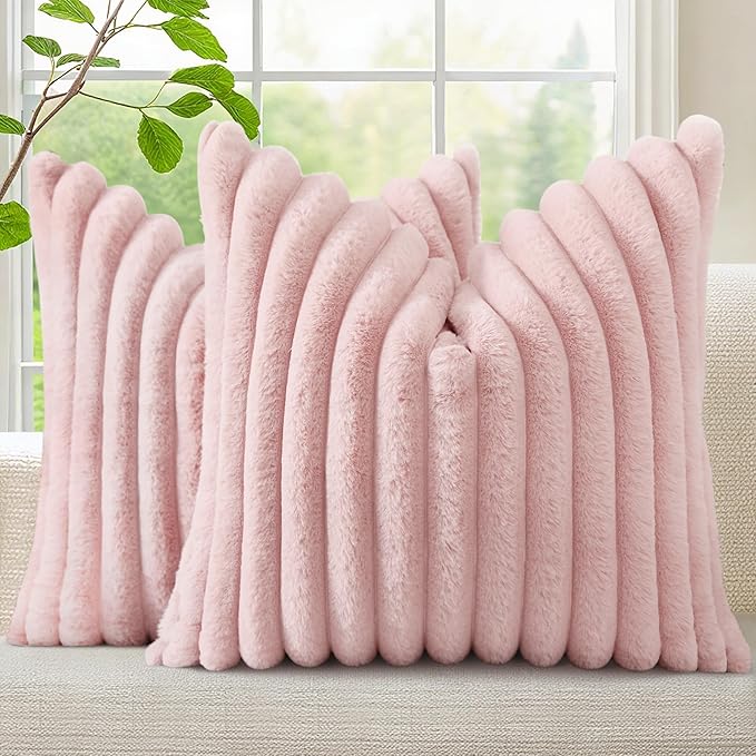 decorUhome Summer Cozy Faux Fur Throw Pillow Covers 20x20 Set of 2 Decorative by decorUhome