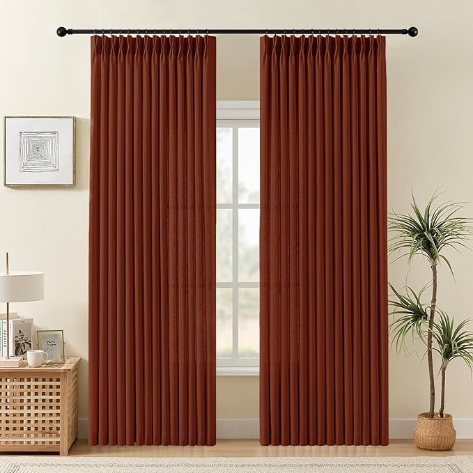 Pinch Pleated Linen Curtains 84 Inch Length 2 Panels Set, Light Filtering Linen by IVAPUPU