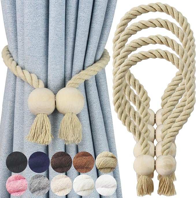 4 Pack Magnetic Curtain Tiebacks Cotton Hand Woven Tie Back Decorative Rope by CurtianTiebacks