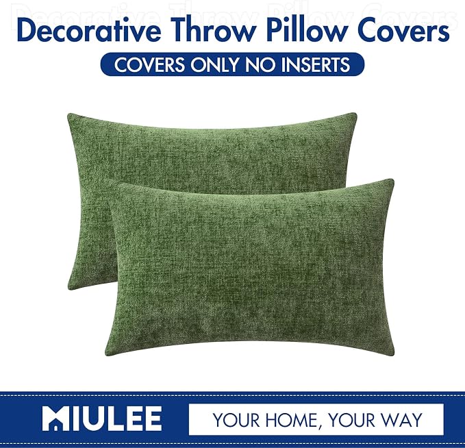 MIULEE Pack of 2 Couch Throw Pillow Covers 12x20Inch Soft Moss Green Spring - Image 6