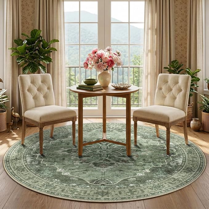 RELEANY Area Rugs 5ft Washable Non-Slip, Floral Vintage Distress Print Pattern - Image 2