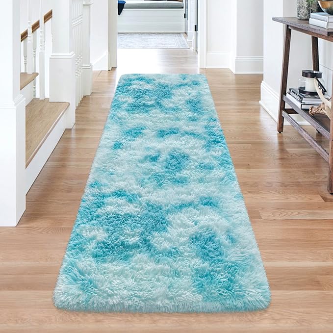 Tie-Dyed Sky Blue 2x6 Machine Washable Runner Rugs - Image 3