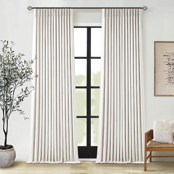 102 Inches Long Pinch Pleated Linen Blackout Curtains by Twodrapes