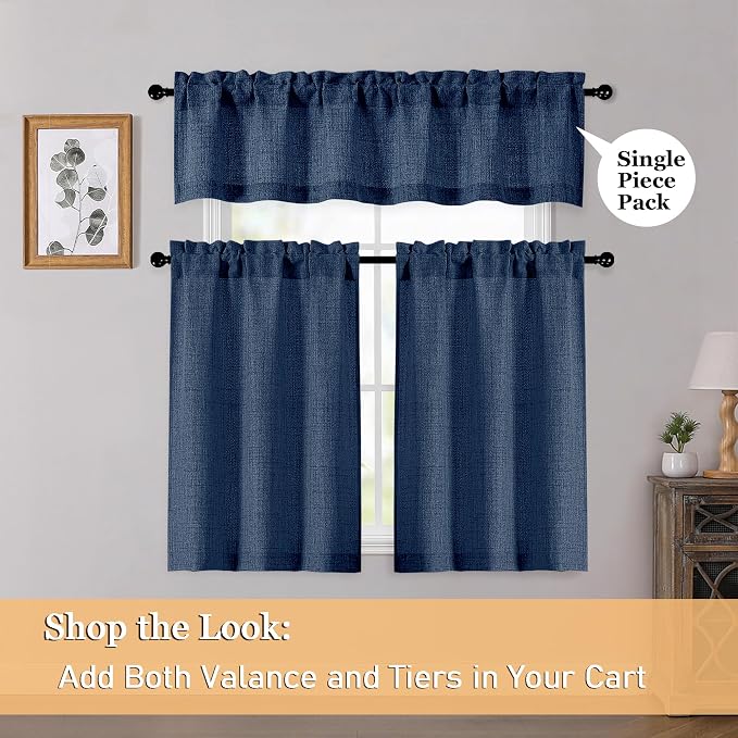 OWENIE Navy Blue Valances for Windows 1 Pcs, Light Filtering Textured Farmhouse - Image 6