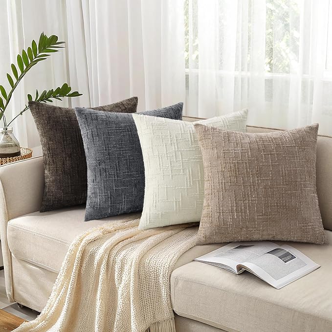 decorUhome Oatmeal Chenille Throw Pillow Covers 20x20 Set of 2 Textured Soft - Image 8