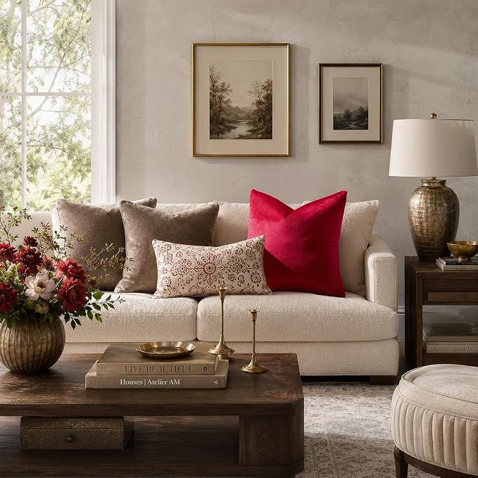 GIGIZAZA Red Velvet Pillow Covers 16x16 Decorative Pillows Pack of 2 | Throw - Image 2
