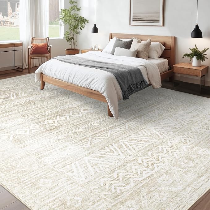 Living Room Rugs 9x12: Washable Moroccan Geometric Boho Rug Farmhouse Non Slip - Image 2