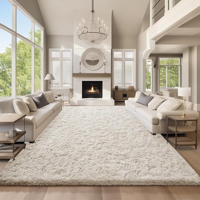 Ophanie Area Rugs 9x12 Living Room, Large Ivory Bedroom Carpet, Big Shag Indoor by Ophanie