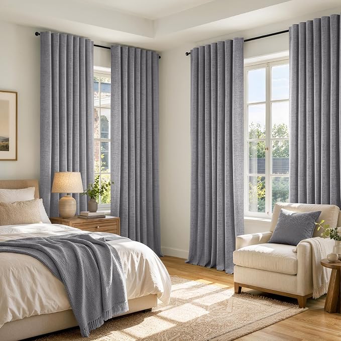 MIULEE 100% Blackout Linen Curtains 42 x 72 Inch Glacier Gray 2 Panels | - Image 8