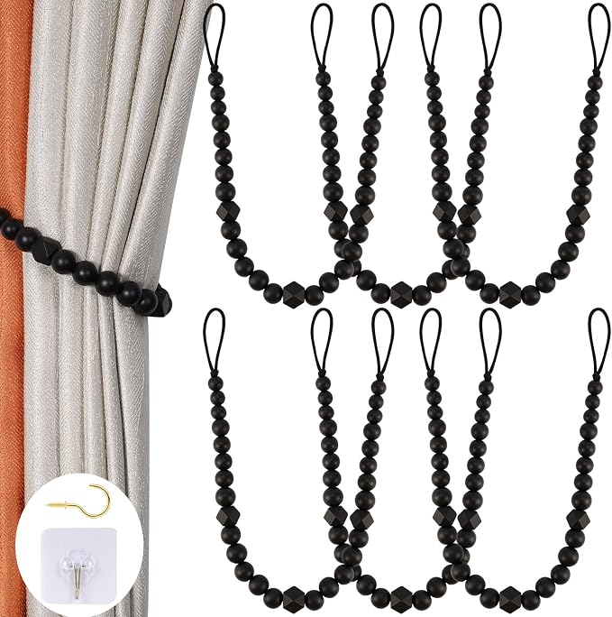Wood Bead Curtain Tiebacks, KLOGTSIND Set of 6 Curtain Holdbacks by KLOGTSINDDirect
