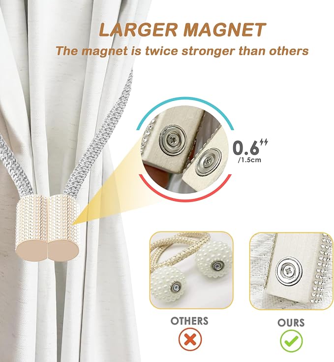 SRG Handmade Magnetic Curtain Tiebacks 2 Pack Sparkling Glass Wrapped Wooden - Image 7