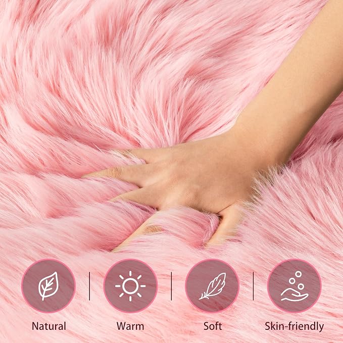 Ciicool Pink Fur Fluffy Rug, 2x4 ft Small Faux Fur Rugs - Image 3