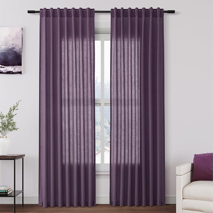 Nanspring Plum Linen Curtains 84 Inch Length 2 Panels Set by Nanspring