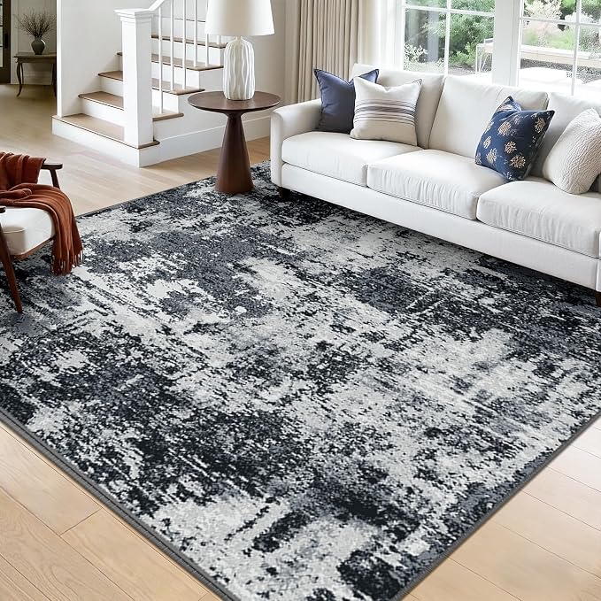 Washable Area Rugs Square 9ft Non-Slip Modern Abstract Soft by RELEANY