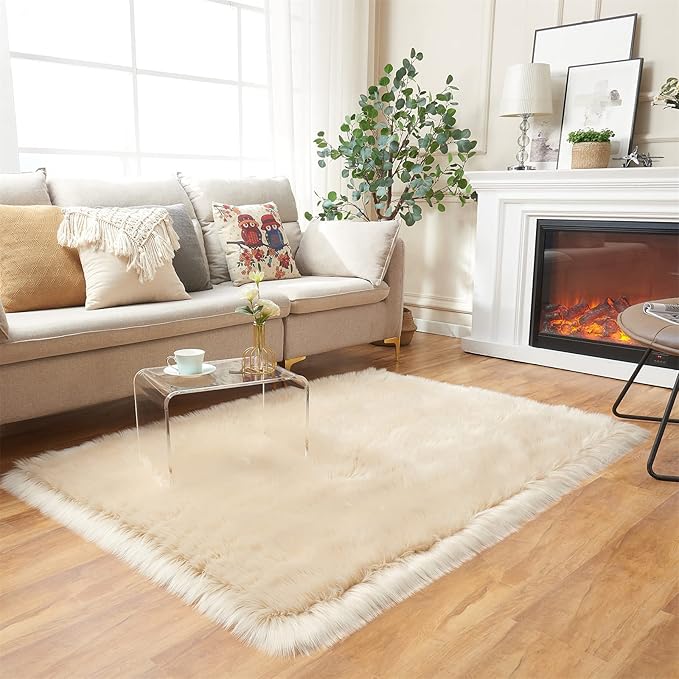EasyJoy Ultra Soft Fluffy Shaggy Area Rug Faux Fur Rug Chair Cover Seat Pad by EasyJoy