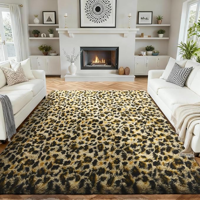 Ophanie Leopard Rugs for Living Room Bedroom, Fluffy Soft Fuzzy Cheetah Print by Ophanie